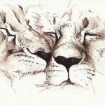Fertig – zwei zärtlich kuschelnde Löwen.